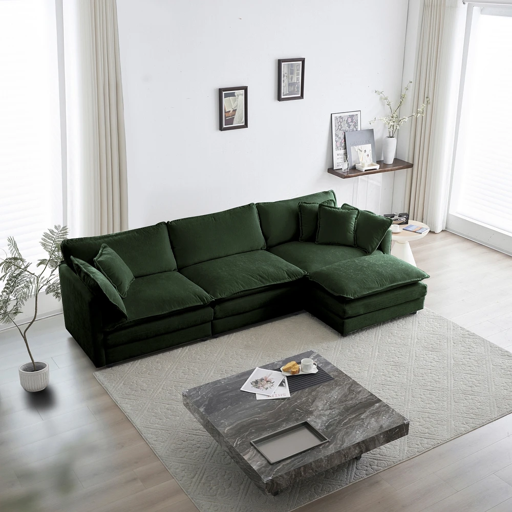 Simplie Fun Comfy Modular Oversized L-Shaped Sectional Sofa with Ottoman (Green