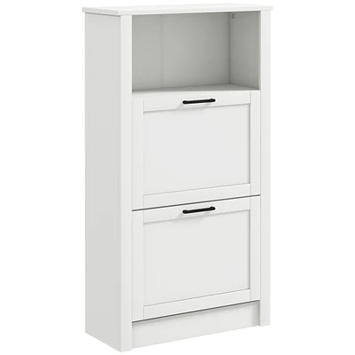 Simplie Fun Shoe Storage Cabinet with Open Compartment and 2 Flip Drawers