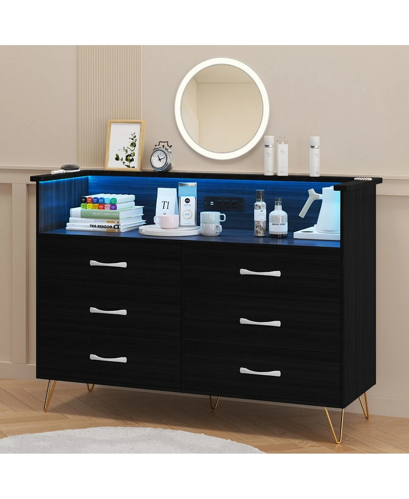 gaomon Dresser for Bedroom with Led Light & Charging Station