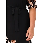 Msk Plus V-Neck Tie-Waist Short-Sleeve Dress