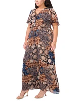 Msk Women's Floral-Print Smocked Jumpsuit