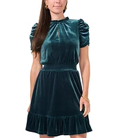 Msk Petite Ruffle-Neck Smocked-Waist Fit & Flare Velvet Dress