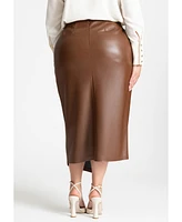 Eloquii Women's Wrap Front Faux Leather Midi Skirt