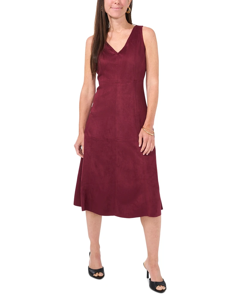 Msk Petite V-Neck Fit & Flare Faux-Suede Midi Dress