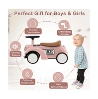 Vebreda Kids Sit to Stand Vehicle with Working Steering Wheel and Under Seat Storage-Pink