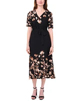 Msk Petite Floral-Print Belted Midi Dress