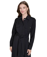 Halston Women's Button-Front Flared Trench Dress