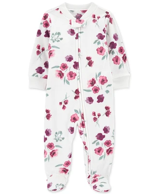 Carter's Baby Girls 1-Piece Floral-Print Fleece Zip-Up Footed Sleep & Play Pajamas