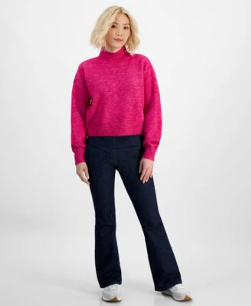 Dkny Jeans Petite Mock Neck Cropped Sweater Dkny Jeans High Rise Flare Leg Pull On Denim Jeans