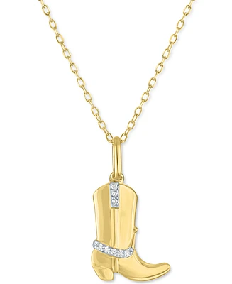 Diamond Accent Cowboy Boot Pendant Necklace in 14k Gold-Plated Sterling Silver, 16" + 2" extender - Gold