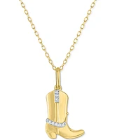 Diamond Accent Cowboy Boot Pendant Necklace in 14k Gold-Plated Sterling Silver, 16" + 2" extender - Gold