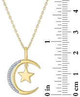 Diamond Accent Moon & Star Pendant Necklace in 14k Gold-Plated Sterling Silver, 16" + 2" extender