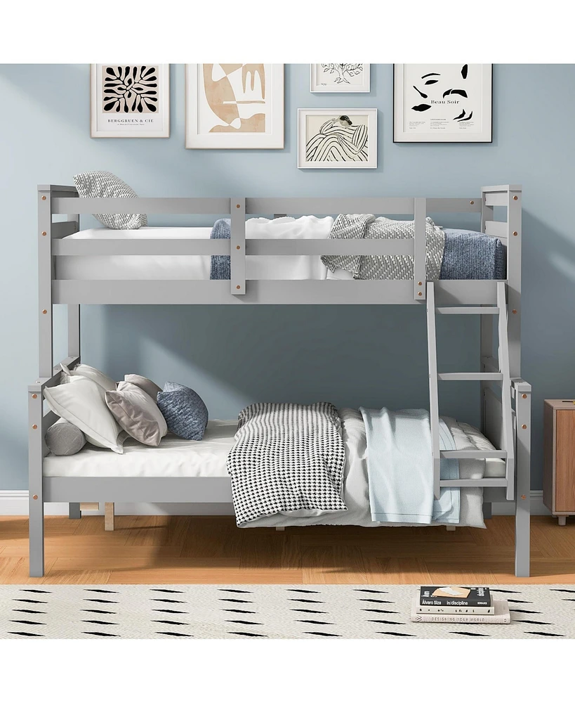 Streamdale Furniture Twin over Full Bunk Bed with ladder, Safety Guardrail, Perfect for Bedroom, Gray