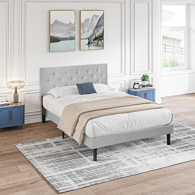 Streamdale Furniture Modern Upholstered Platform Bed Frame with Tufted Headboard