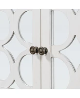 Elegant Retro Console Cabinet with Mirrored Doors and Warm Wood Accents