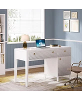 Tribesigns Computer Desk with Drawers, 47 Inches Home Office Desk with Storage Cabinet, Modern Study Writing Desk Makeup Vanity Table for Bedroom, Whi