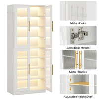 Tribesigns Tall Shoe Cabinet with Acrylic Doors and Led Lights, 8-Tier Entryway Storage Rack Adjustable Shelves Hanging Hooks for Narrow
