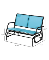 Outdoor Glider Bench, Patio Double Swing Loveseat, Blue