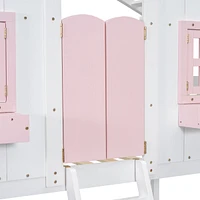 Twin Loft House Bunk Bed with Roof and Accessories