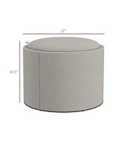 Round Storage Ottoman Coffee Table with Flip Top Tray, Gray