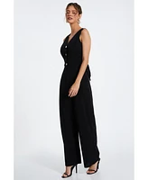 Quiz Women's Button Front Scuba Crepe Jumpsuit With Open Back