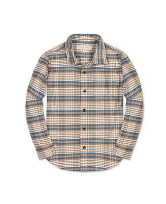 Hope & Henry Boys Organic Long Sleeve Plaid Flannel Button Down Shirt with Elbow Patches