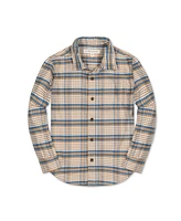 Hope & Henry Boys Organic Long Sleeve Plaid Flannel Button Down Shirt with Elbow Patches