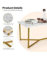 Sugift White Faux Marble Coffee Table with Gold Finished Metal Frame