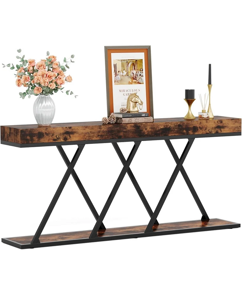 Tribesigns Extra Long Console Table, 70.87" Farmhouse Entryway Table with Unique Metal Base, Industrial Narrow Sofa Table for Living Room, Entryway, H