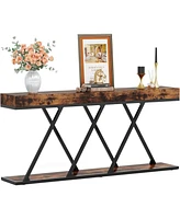 Tribesigns Extra Long Console Table, 70.87" Farmhouse Entryway Table with Unique Metal Base, Industrial Narrow Sofa Table for Living Room, Entryway, H