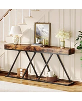 Tribesigns Extra Long Console Table, 70.87" Farmhouse Entryway Table with Unique Metal Base, Industrial Narrow Sofa Table for Living Room, Entryway, H