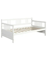 Gymax Twin Wooden Slats Daybed Frame Support Platform W/Rails Grey