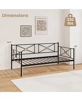 Gymax Metal Daybed Frame Twin Size Mattress Foundation w/ Metal Slat Support Black