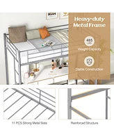 Gymax Twin Metal Loft Bed Frame w/ 2 Ladders Full-length Guardrail Space-Saving Silver