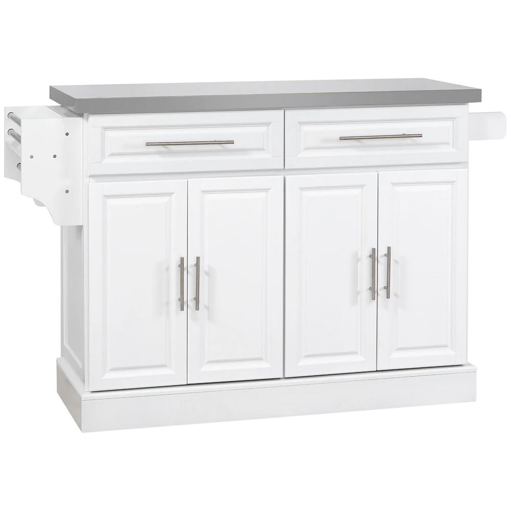 Simplie Fun Portable Kitchen Island with Stainless Steel Top and Integrated Storage