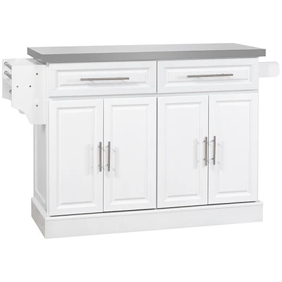 Simplie Fun Portable Kitchen Island with Stainless Steel Top and Integrated Storage