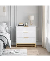 gaomon 3 Drawer Dresser, Wood Chest Drawers with Storage for Closet, Bedroom, Drawers Dresser Modern Bedside Nightstand with Gold Handles,white_15.8 x