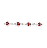 Bling Jewelry Good Luck Garden Lucky Multi Station Charms Enamel Red Ladybugs Charm Bracelet For Women Sterling Silver Inch