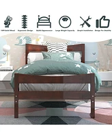 Gymax Twin Size Platform Bed Frame Foundation w/Headboard &Wood Slat Support Walnut