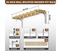 Cooks Standard Wall Mounted Wooden Pot Rack, 36 by 8-Inch