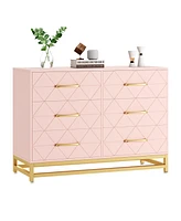 gaomon Dresser for Bedroom with 6 Drawer Double Dressers, Modern Wooden Dresser Chest, Beside Table for Closet, Nursery, Living Room, Pink_15.8 x 39.4