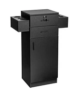 Skonyon Salon Station Storage Cabinet with 6 Hair Dryer Holders for Hair Stylist-Black