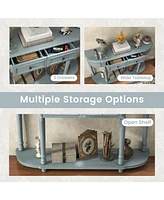 Sugift 52 Inch Retro Console Table with 2 Drawers and Open Shelf Entryway Sofa Table-Blue