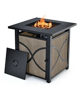 Sugift 25 Inch 40000 Btu Propane Fire Pit Table with Lid and Fire Glass