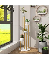 Sugift Indoor Metal Plant Stand Corner Plant Shelf for Potted Plant with Golden Metal Frame-White