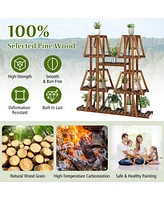 Sugift 5-Tier 10 Potted Wood Plant Stand for Multiple Plants
