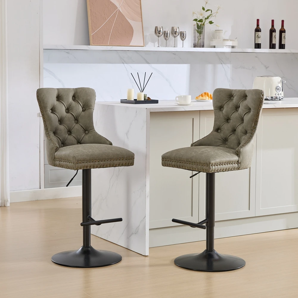 Simplie Fun Aged Pu Swivel Barstools with Adjustable Height and Comfortable Backs (Set of 2)