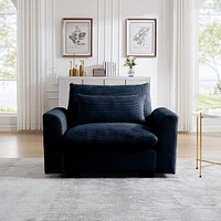 Streamdale Furniture Blue Corduroy Deep Seat Sofa Chair with Pillow