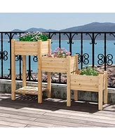 Sugift 3-Tier Wooden Raised Garden Bed with Open Storage Shelf-Natural