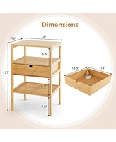 Skonyon Nightstand Set of 2 Bamboo End Table with 2 Open Shelves and Drawer-Set of 2